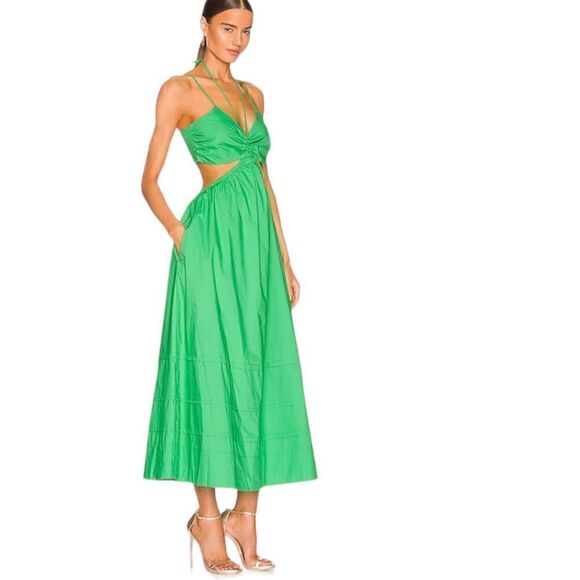 Nicholas Baylee Cut-Out Pockets Midi Dress in Green Emerald .Size 0 - Picture 2 of 15